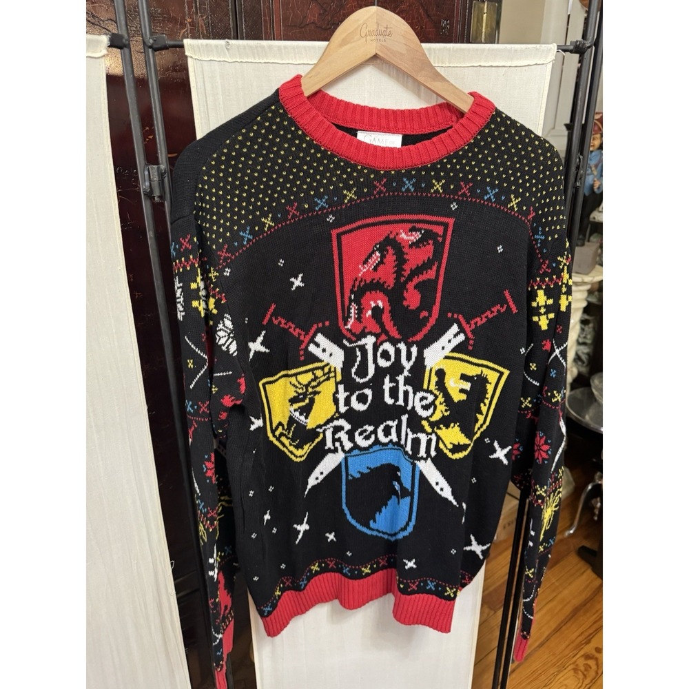 Game of Thrones Mens Black Multi Joy to the Realm Ugly Christmas Sweater Size XL